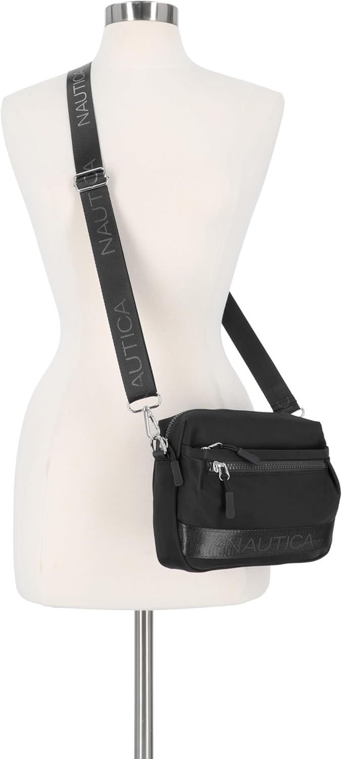 image:imageNautica Nylon Bean crossbodyBelt Bag adjustable shoulder strapBlack Tonal