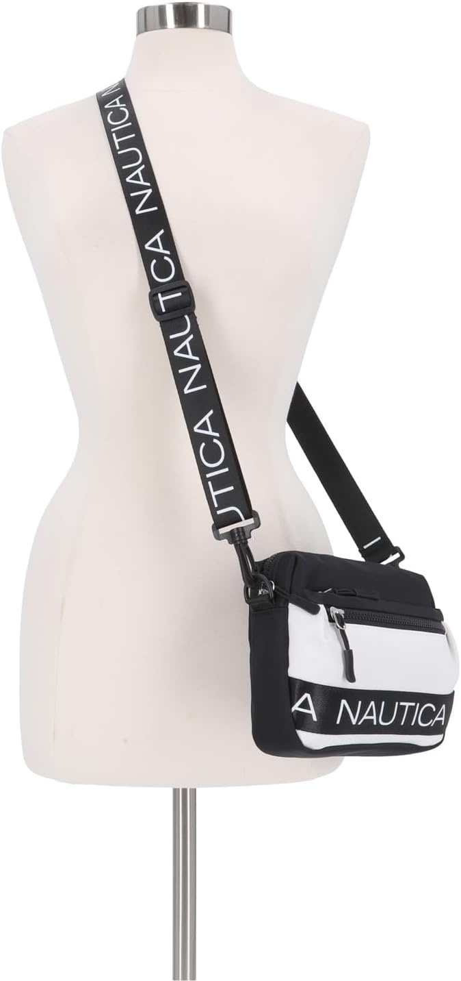 image:imageNautica Nylon Bean crossbodyBelt Bag adjustable shoulder strapBlackWhite