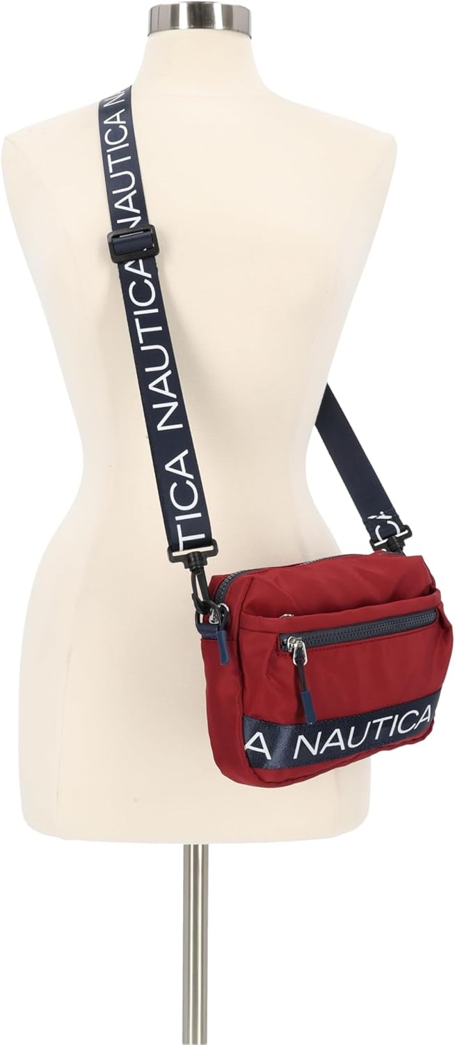 image:imageNautica Nylon Bean crossbodyBelt Bag adjustable shoulder strapCranberry