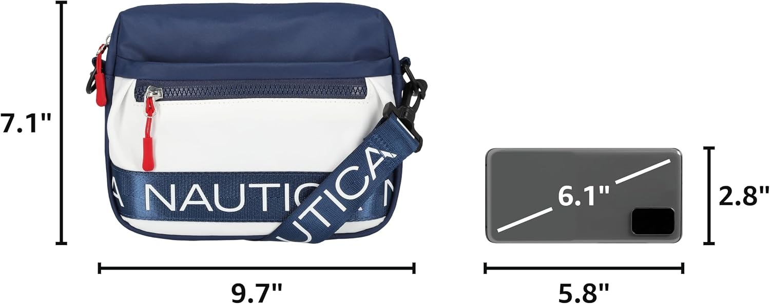 image:imageNautica Nylon Bean crossbodyBelt Bag adjustable shoulder strapIndigo White