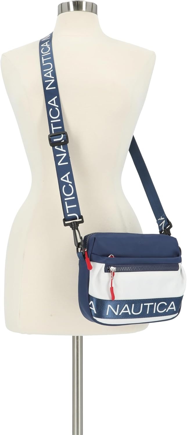 image:imageNautica Nylon Bean crossbodyBelt Bag adjustable shoulder strapIndigo White