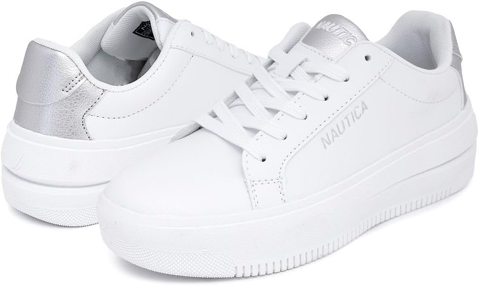image:imageNautica Platform Sneakers for Womens Fashion Trendy Shoes White Casual Sneaker Thick Sole Everyday Walking ShoesWhite Silversendera