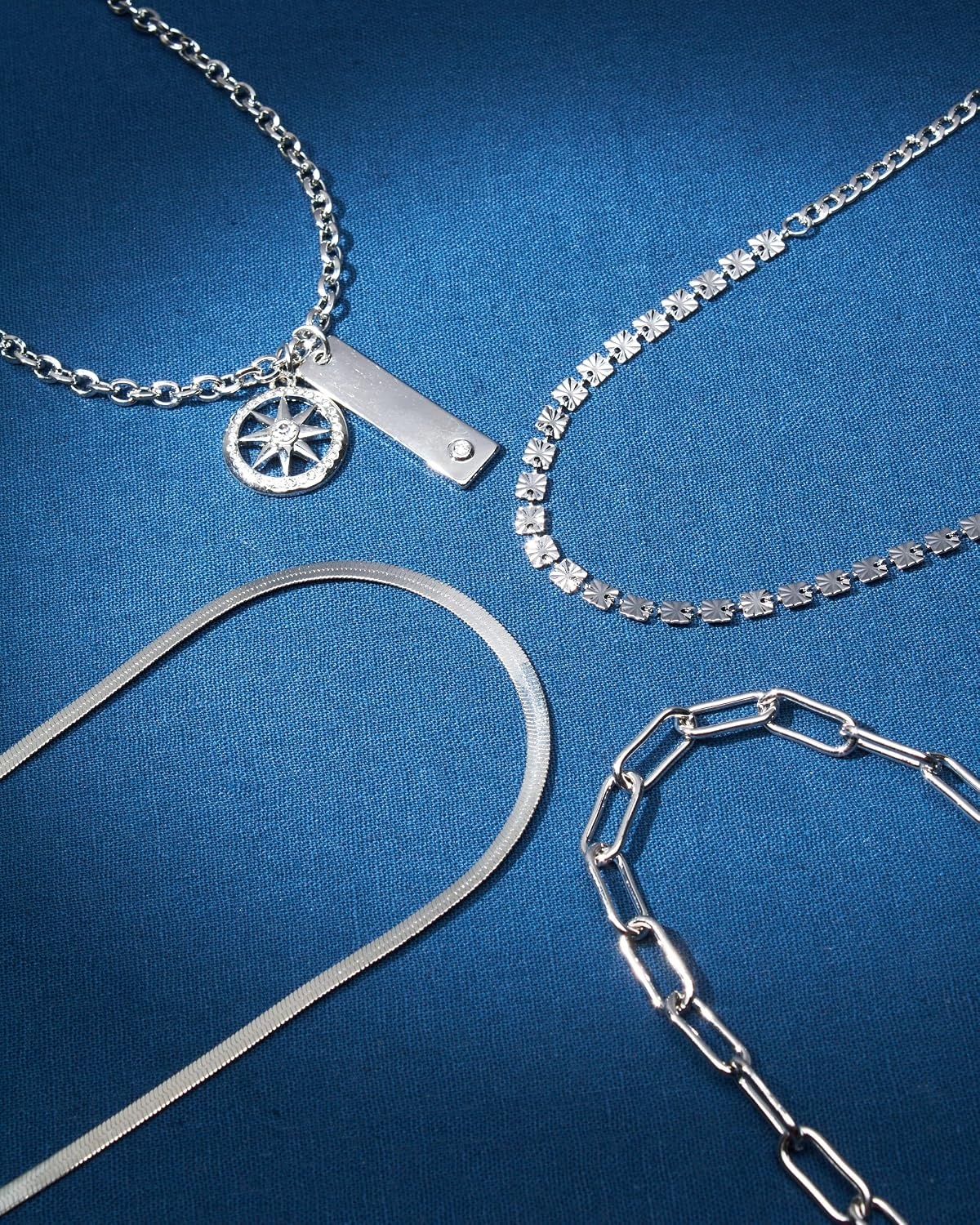 image:imageNautica Rhinestone Disc Pendant Layered Necklace for Women Rhodium Plated Alloy Four Row White Chain 1422 Inches