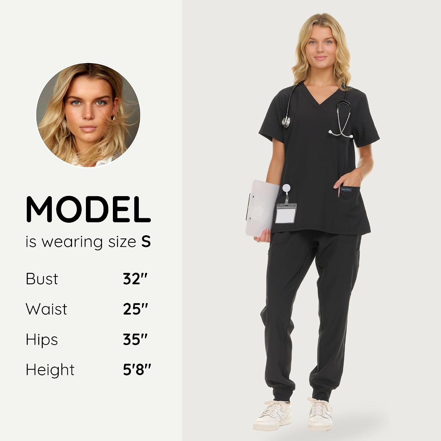 image:imageNautica Scrub Pants for Women Breathable Drawstring Jogger Scrubs for Women 5 Pocket Stretch Soft Scrub Bottoms for WomanBlack