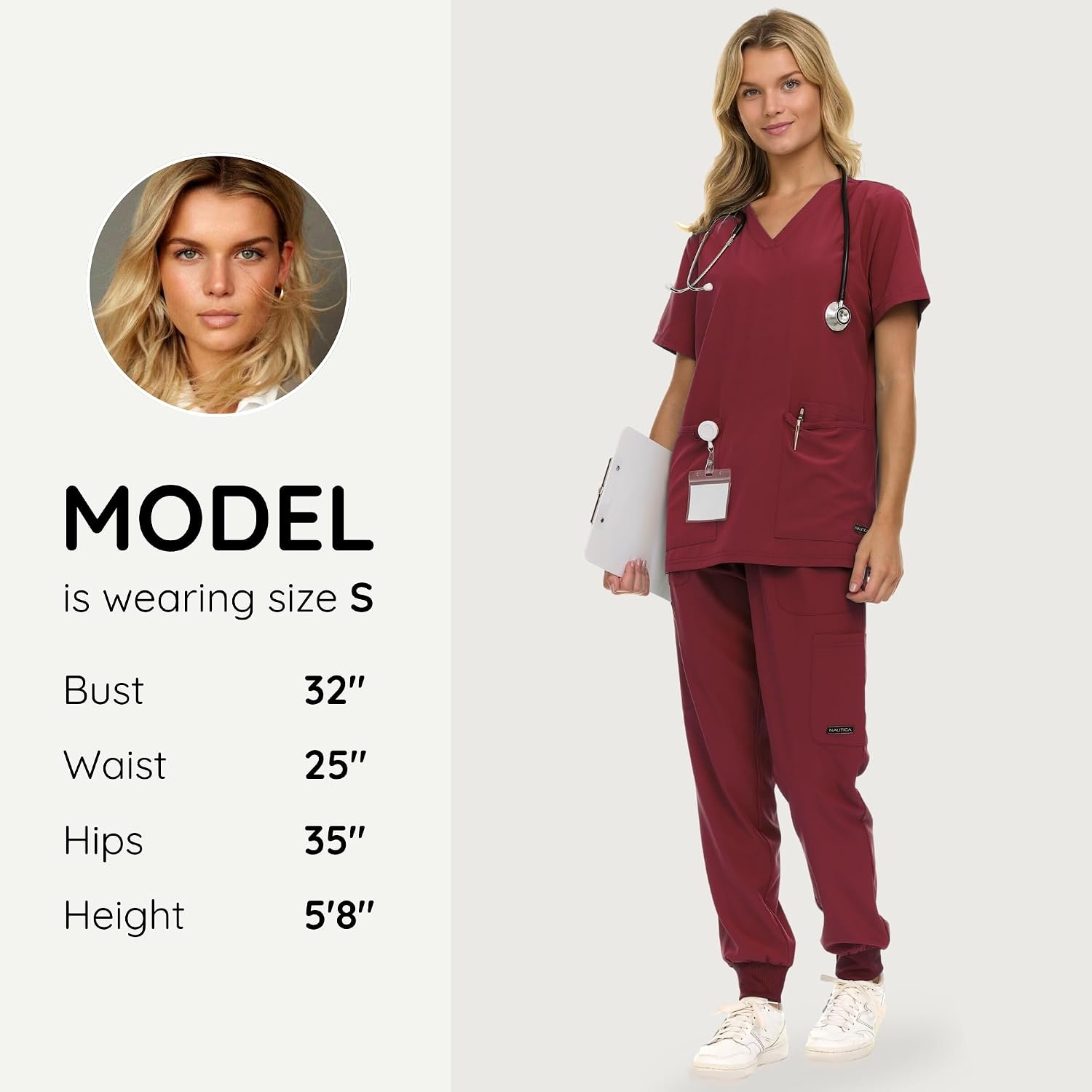 image:imageNautica Scrub Pants for Women Breathable Drawstring Jogger Scrubs for Women 5 Pocket Stretch Soft Scrub Bottoms for WomanCabernet