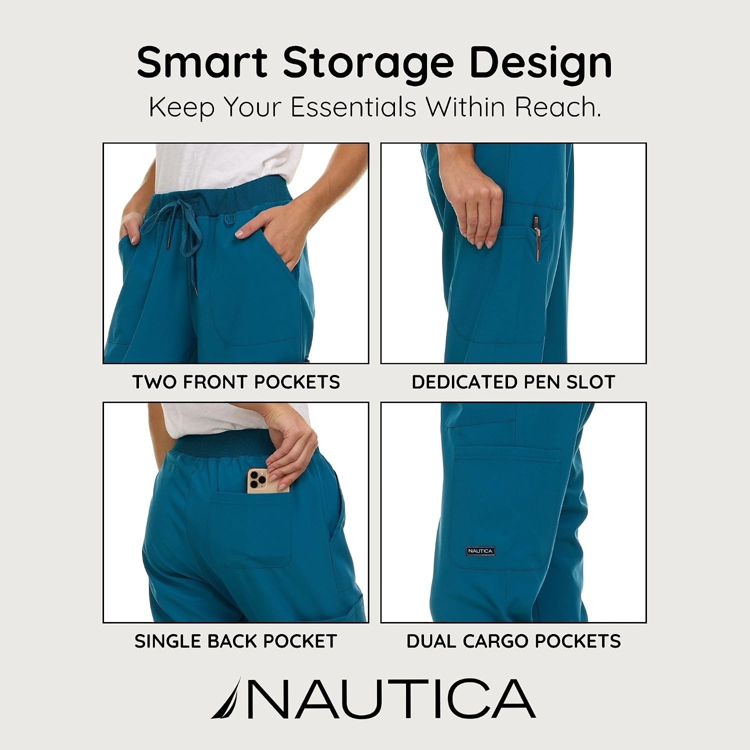 image:imageNautica Scrub Pants for Women Breathable Drawstring Jogger Scrubs for Women 5 Pocket Stretch Soft Scrub Bottoms for WomanCarribean