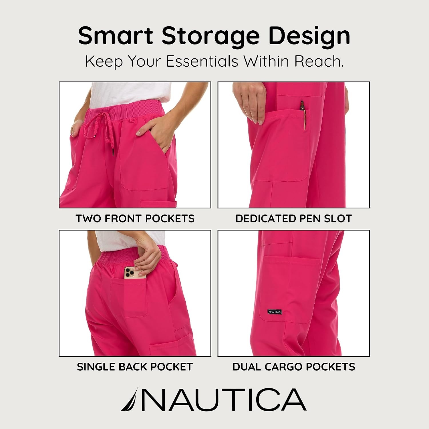 image:imageNautica Scrub Pants for Women Breathable Drawstring Jogger Scrubs for Women 5 Pocket Stretch Soft Scrub Bottoms for WomanFuschia