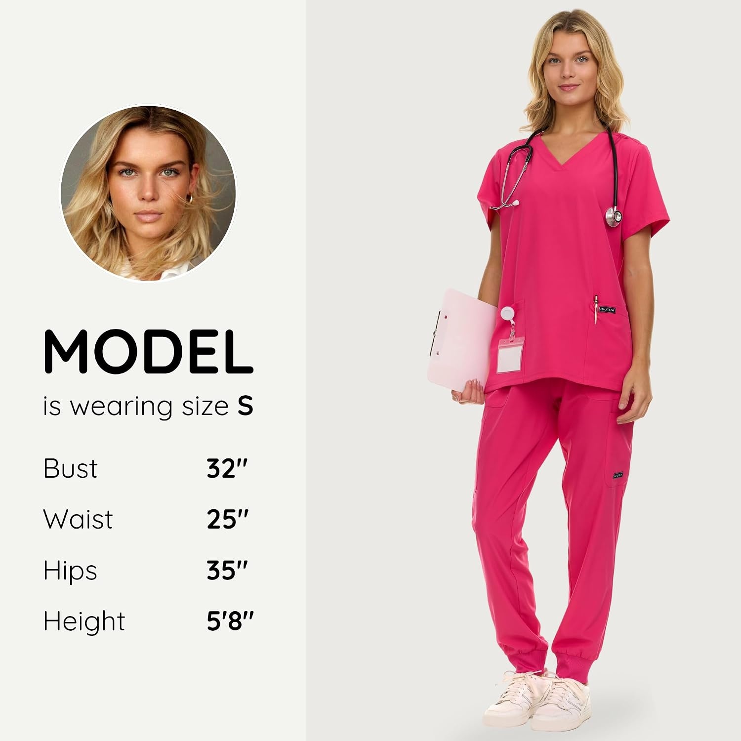 image:imageNautica Scrub Pants for Women Breathable Drawstring Jogger Scrubs for Women 5 Pocket Stretch Soft Scrub Bottoms for WomanFuschia