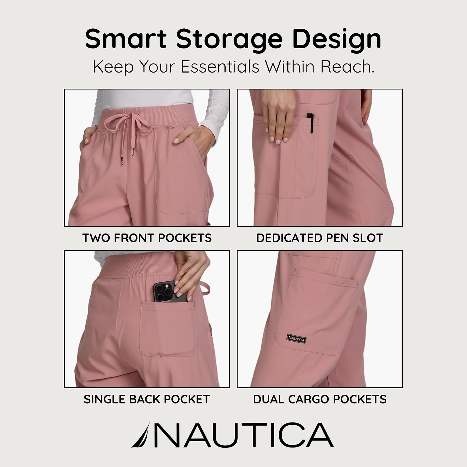 image:imageNautica Scrub Pants for Women Breathable Drawstring Jogger Scrubs for Women 5 Pocket Stretch Soft Scrub Bottoms for WomanMauve