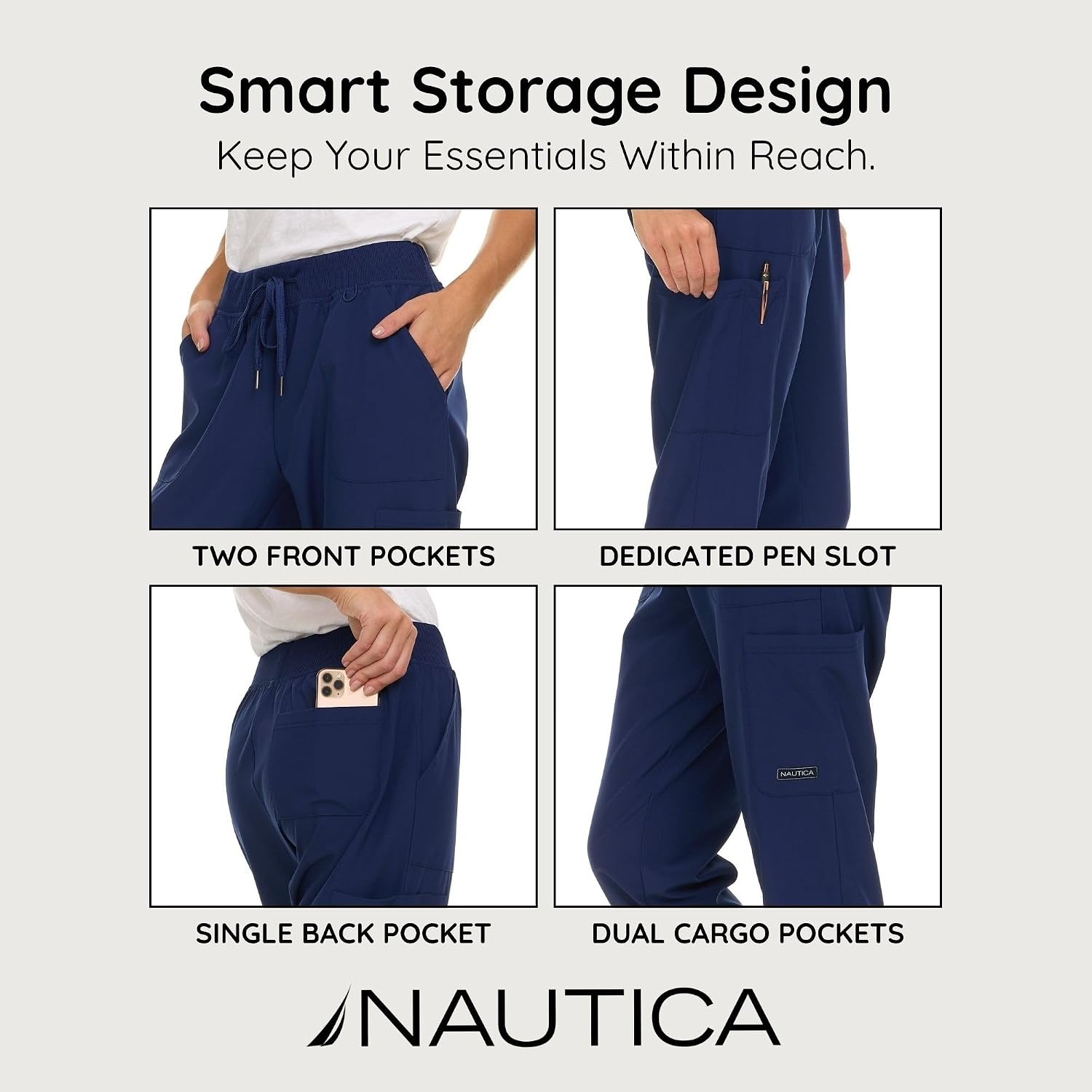 image:imageNautica Scrub Pants for Women Breathable Drawstring Jogger Scrubs for Women 5 Pocket Stretch Soft Scrub Bottoms for WomanNavy