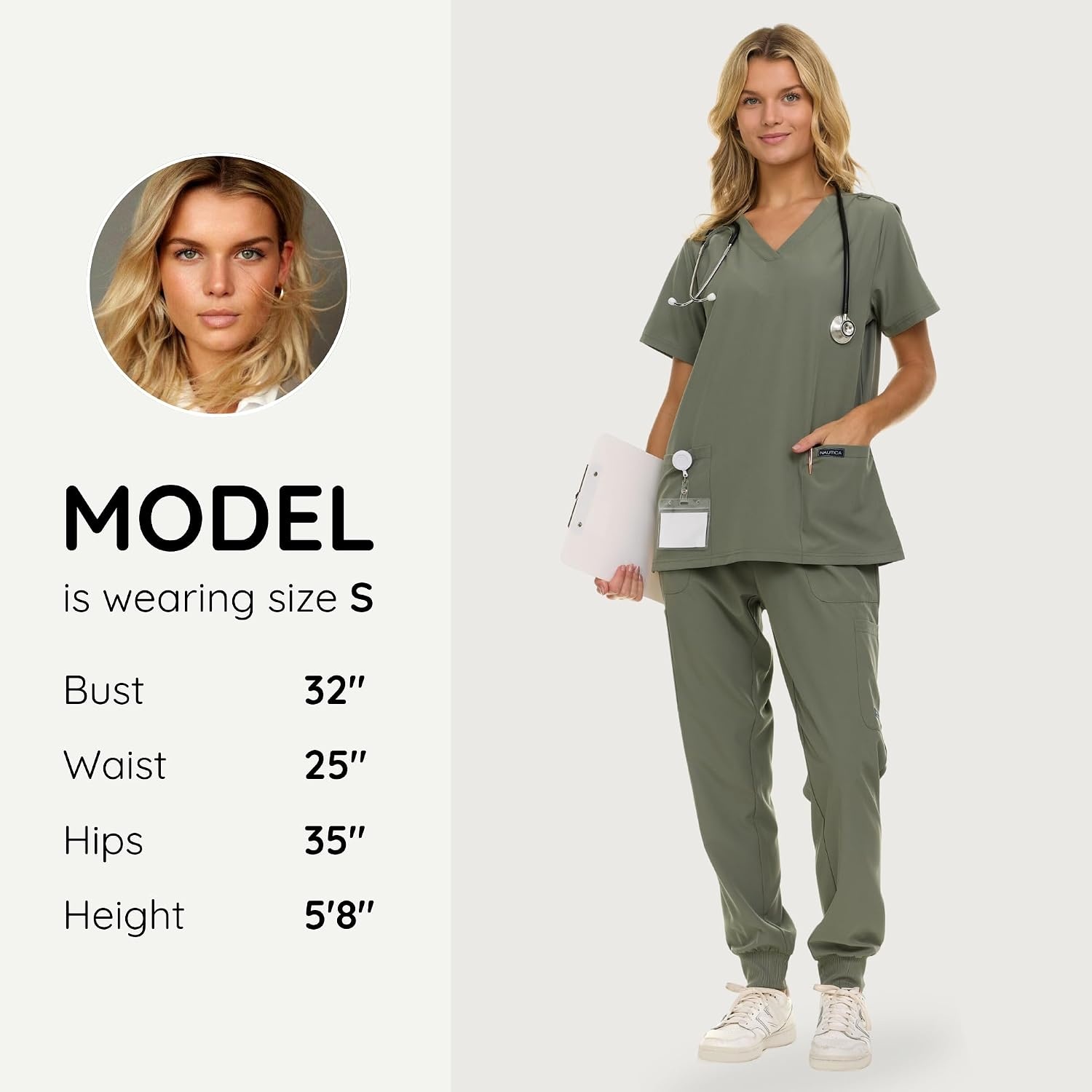 image:imageNautica Scrub Pants for Women Breathable Drawstring Jogger Scrubs for Women 5 Pocket Stretch Soft Scrub Bottoms for WomanOlive