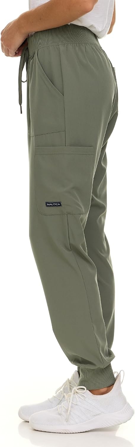 image:imageNautica Scrub Pants for Women Breathable Drawstring Jogger Scrubs for Women 5 Pocket Stretch Soft Scrub Bottoms for WomanOlive