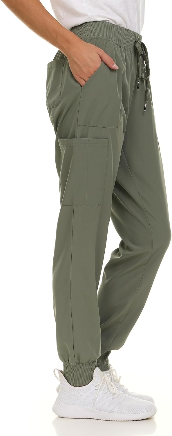 image:imageNautica Scrub Pants for Women Breathable Drawstring Jogger Scrubs for Women 5 Pocket Stretch Soft Scrub Bottoms for WomanOlive