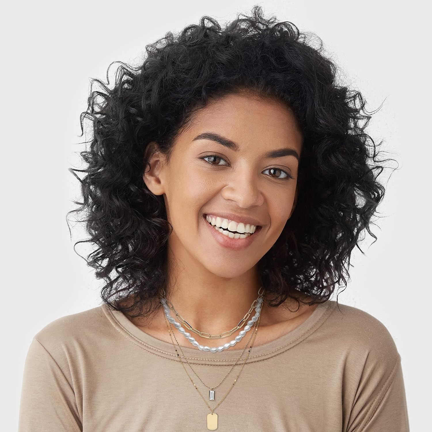 image:imageNautica Simulated Pearl Rhinestone Dog Tag Necklace Set for Women 14K Yellow Gold Plated Alloy 17 23 Inches
