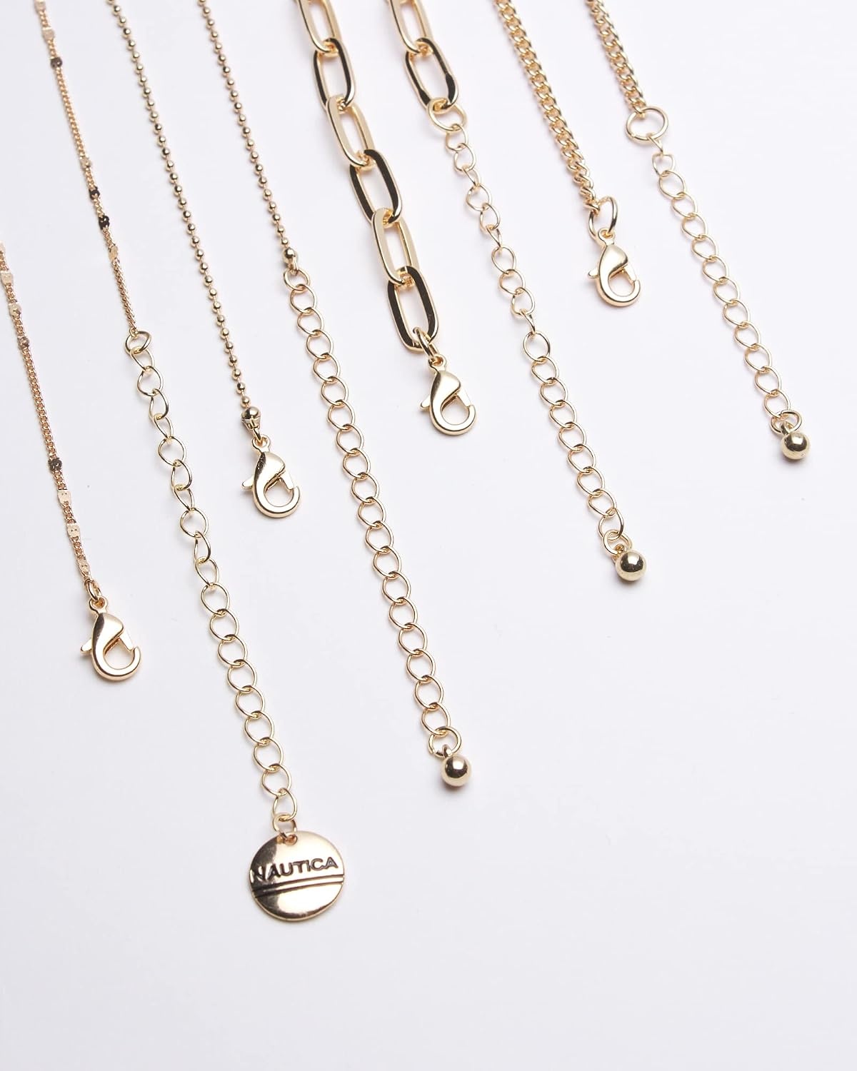 image:imageNautica Simulated Pearl Rhinestone Dog Tag Necklace Set for Women 14K Yellow Gold Plated Alloy 17 23 Inches