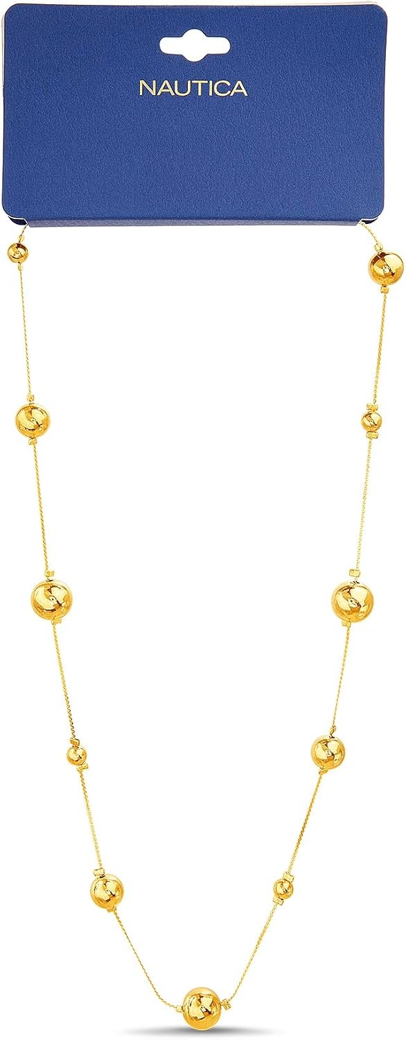 image:imageNautica Station Bead Necklace for Women 14K Yellow Gold Plated Alloy 25 Inches