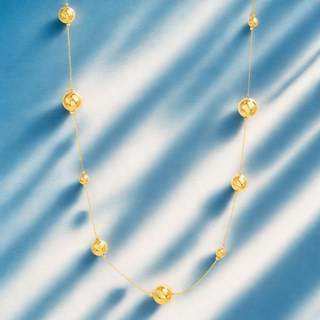 image:imageNautica Station Bead Necklace for Women 14K Yellow Gold Plated Alloy 25 Inches