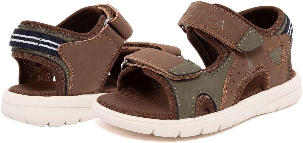 image:imageNautica Toddler Boys Sport Sandals Lightweight Athletic OpenToe Summer Shoes with Dual Adjustable Hook and Loop Straps for Outdoor Play Beach and WaterBrown Olive Jupiter