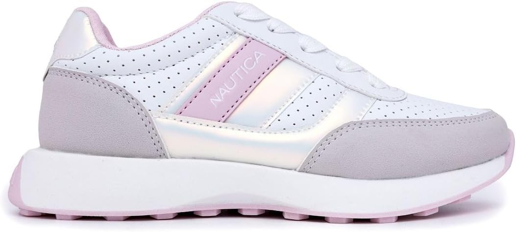 image:imageNautica Toddler Boys amp Girls Athletic Running Sneakers Lightweight Breathable Mesh Tennis Shoes with Bungee Laces Comfortable Walking amp School FootwearWhite Pink Grey
