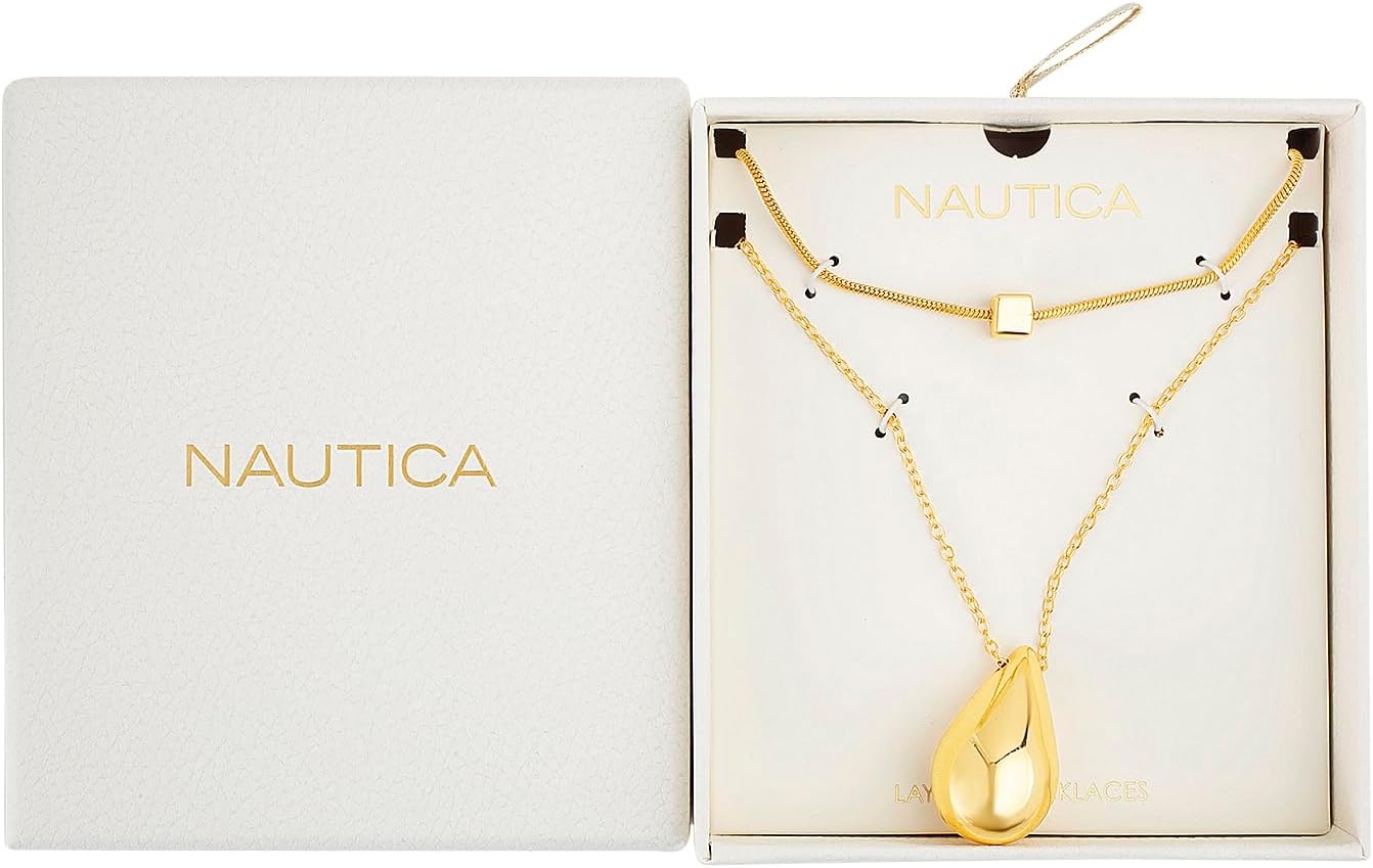 image:imageNautica Two Row Teardrop Necklace Set for Women 14K Yellow Gold Plated Alloy 1622 Inches