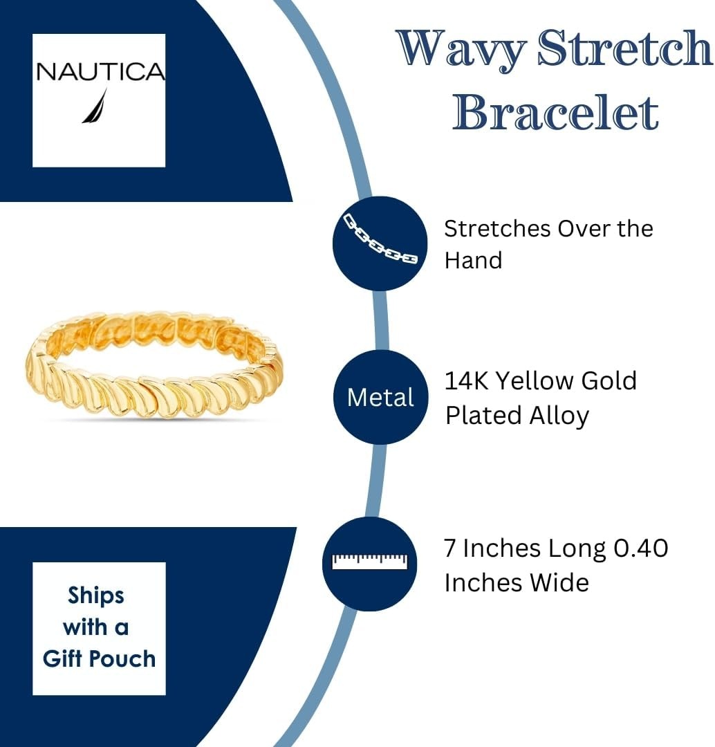 image:imageNautica Wave Stretch Bracelet for Women 14K Yellow Gold Plated Alloy
