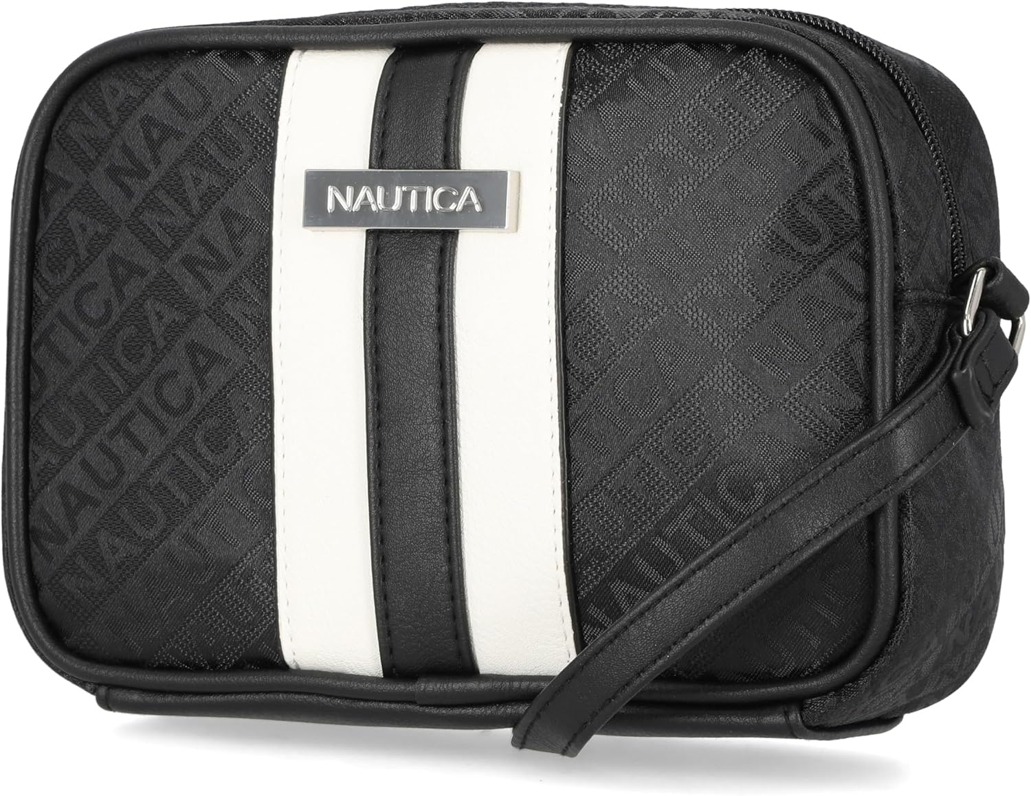 image:imageNautica Womens Candid Camera Adjustable Crossbody BagBlack Lakeside Jacquard