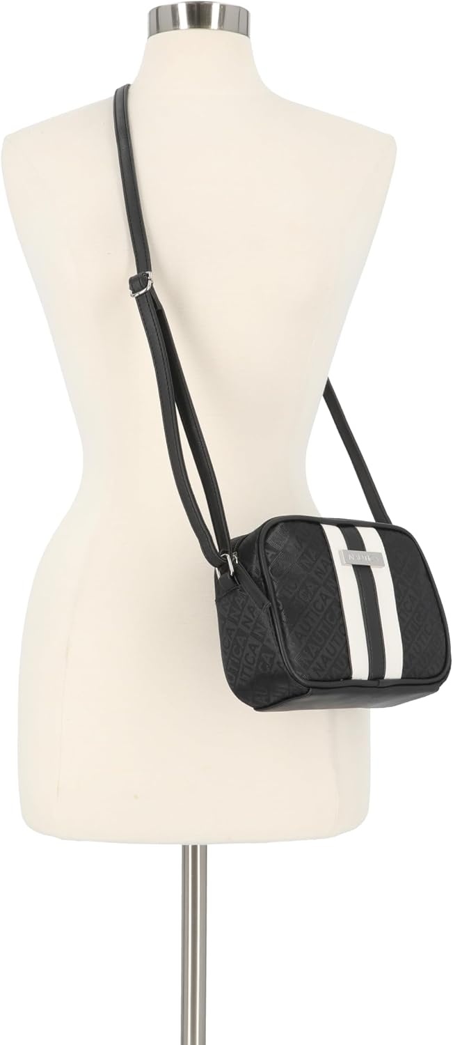 image:imageNautica Womens Candid Camera Adjustable Crossbody BagBlack Lakeside Jacquard