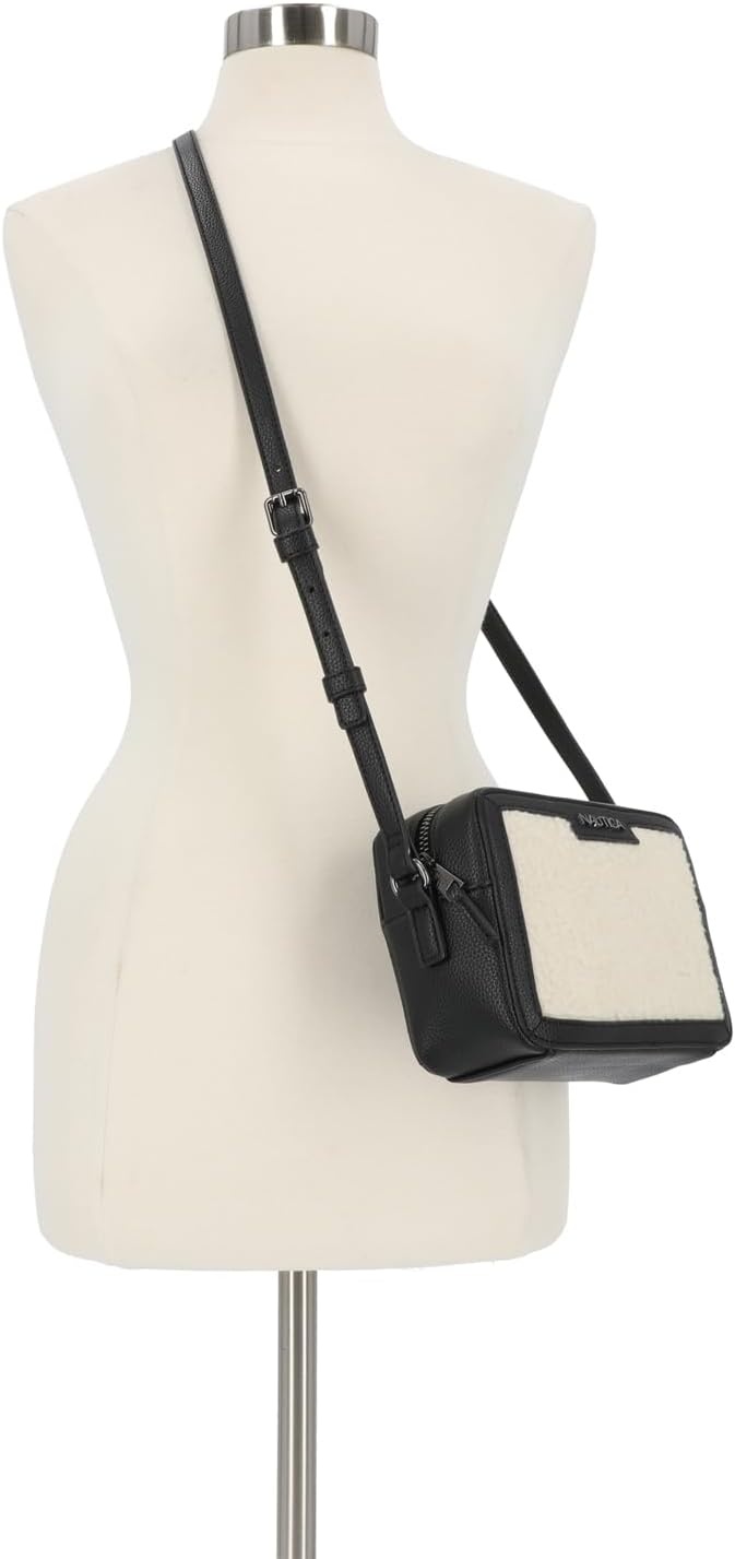 image:imageNautica Womens Candid Camera Adjustable Crossbody BagBlack Sherpa