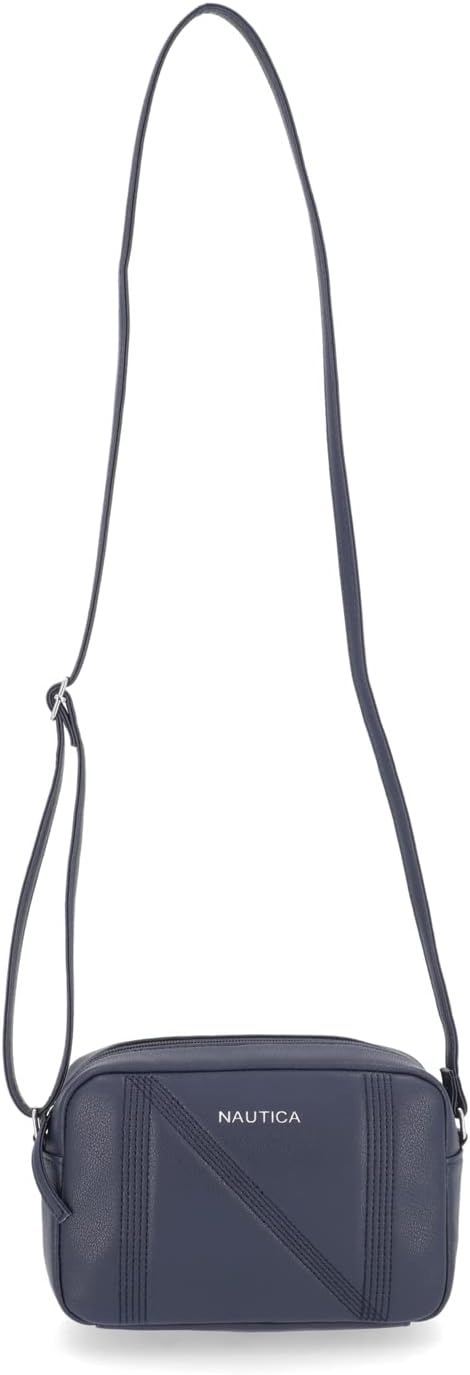 image:imageNautica Womens Candid Camera Adjustable Crossbody BagVariegated Logo Embossed Black
