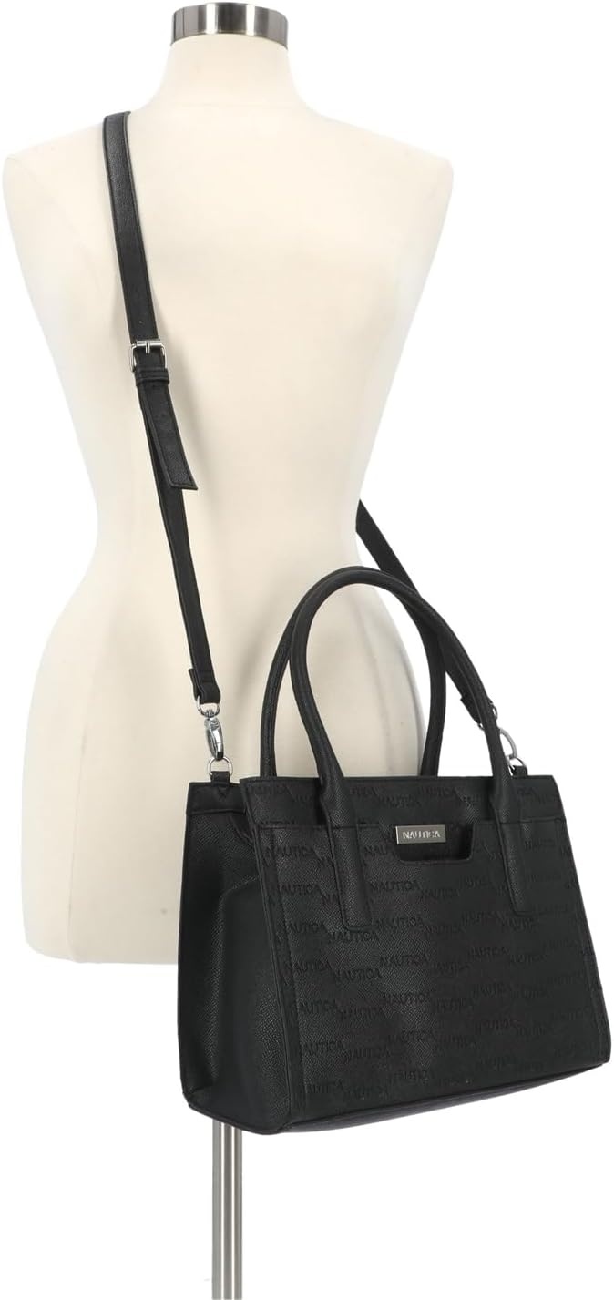 image:imageNautica Womens Sandy Jr Top Handel Satchel with Removable Crossbody StrapBlack Embossed Logo