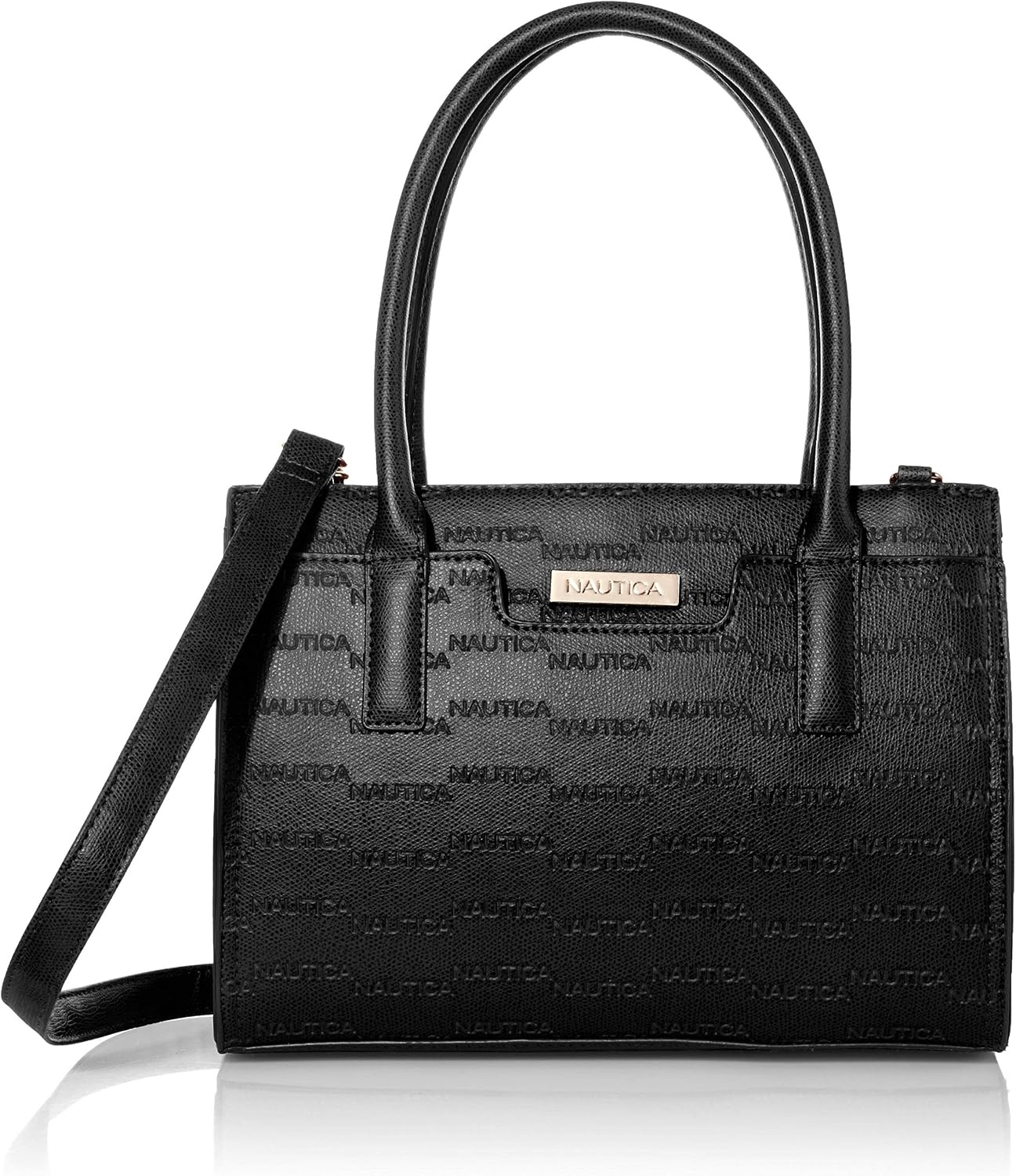 image:imageNautica Womens Sandy Jr Top Handel Satchel with Removable Crossbody StrapBlack Embossed Logo