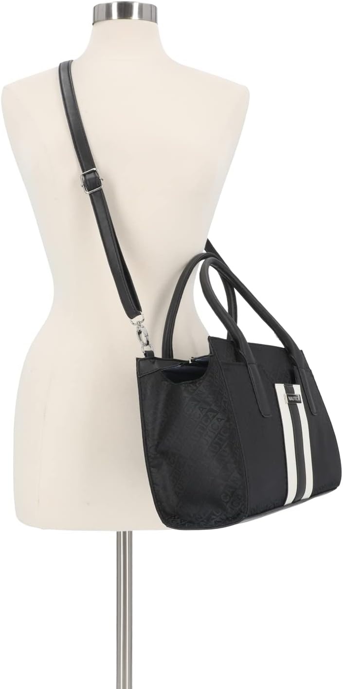 image:imageNautica Womens Sandy Jr Top Handel Satchel with Removable Crossbody StrapBlack Jacquard