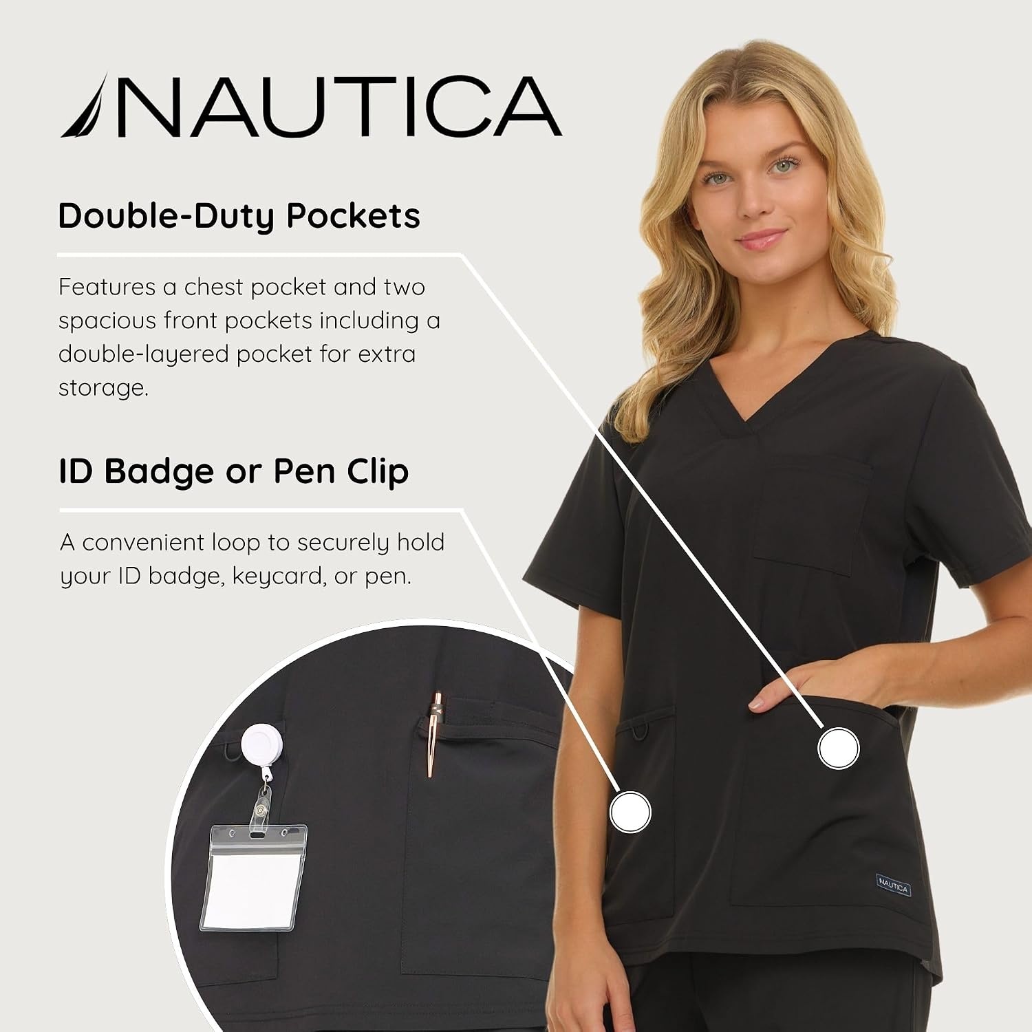 image:imageNautica Womens Scrub Set 9Pocket Breathable amp Stretchy Pants amp TopsBlack