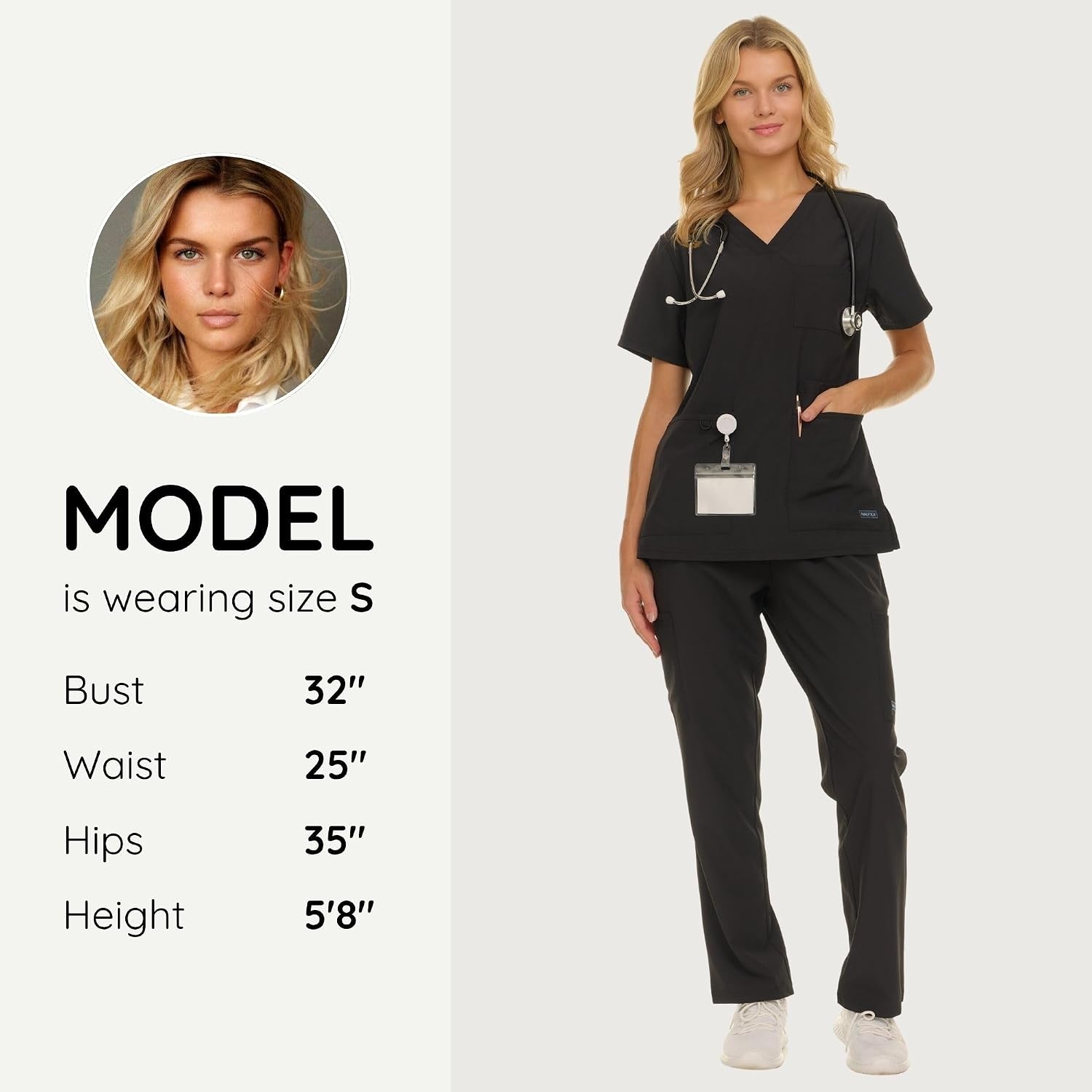 image:imageNautica Womens Scrub Set 9Pocket Breathable amp Stretchy Pants amp TopsBlack