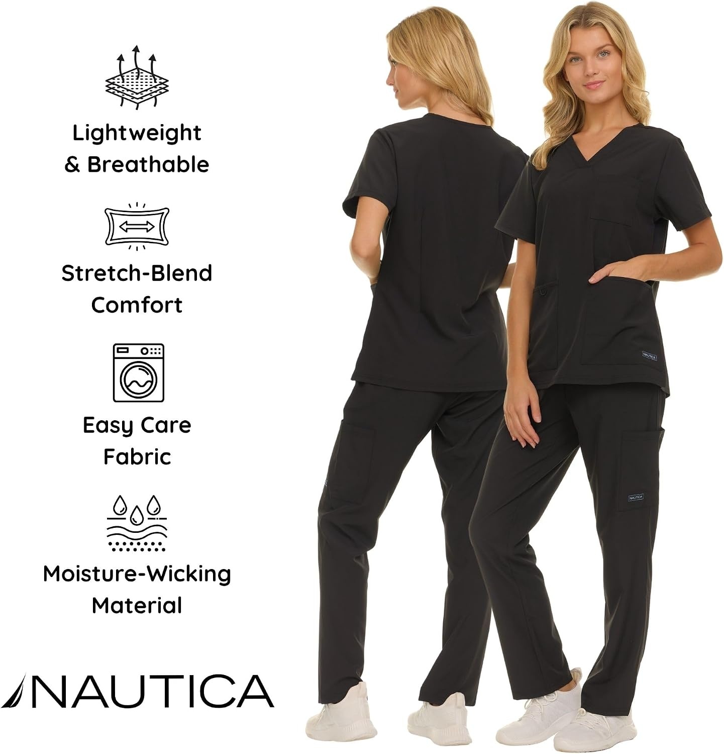 image:imageNautica Womens Scrub Set 9Pocket Breathable amp Stretchy Pants amp TopsBlack