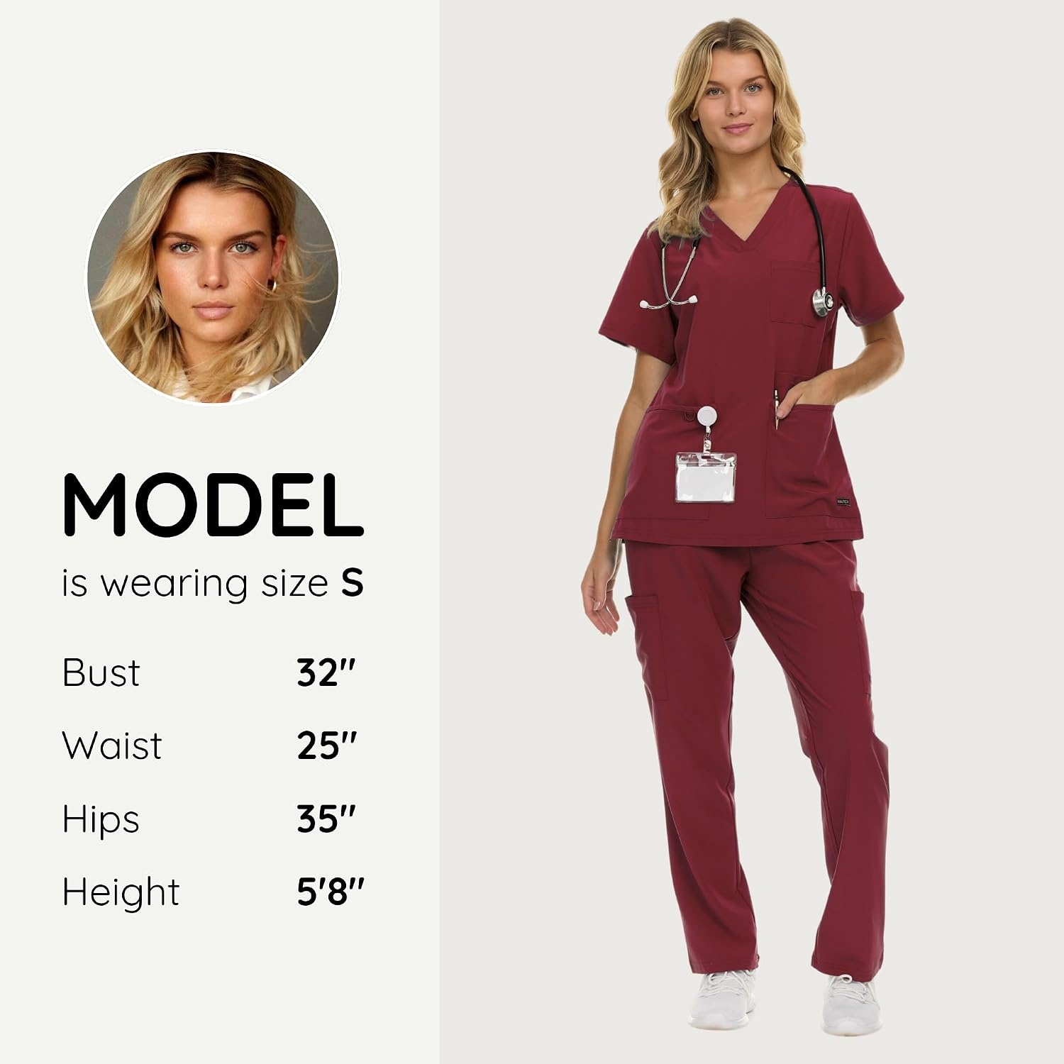 image:imageNautica Womens Scrub Set 9Pocket Breathable amp Stretchy Pants amp TopsCabernet