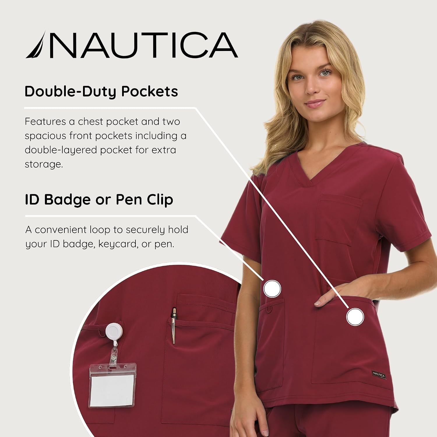 image:imageNautica Womens Scrub Set 9Pocket Breathable amp Stretchy Pants amp TopsCabernet