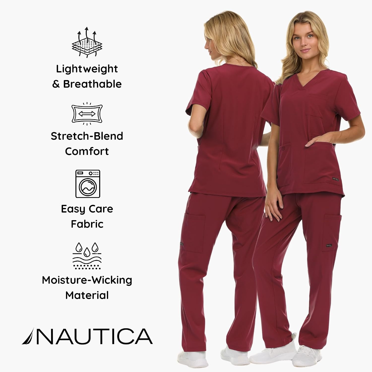 image:imageNautica Womens Scrub Set 9Pocket Breathable amp Stretchy Pants amp TopsCabernet