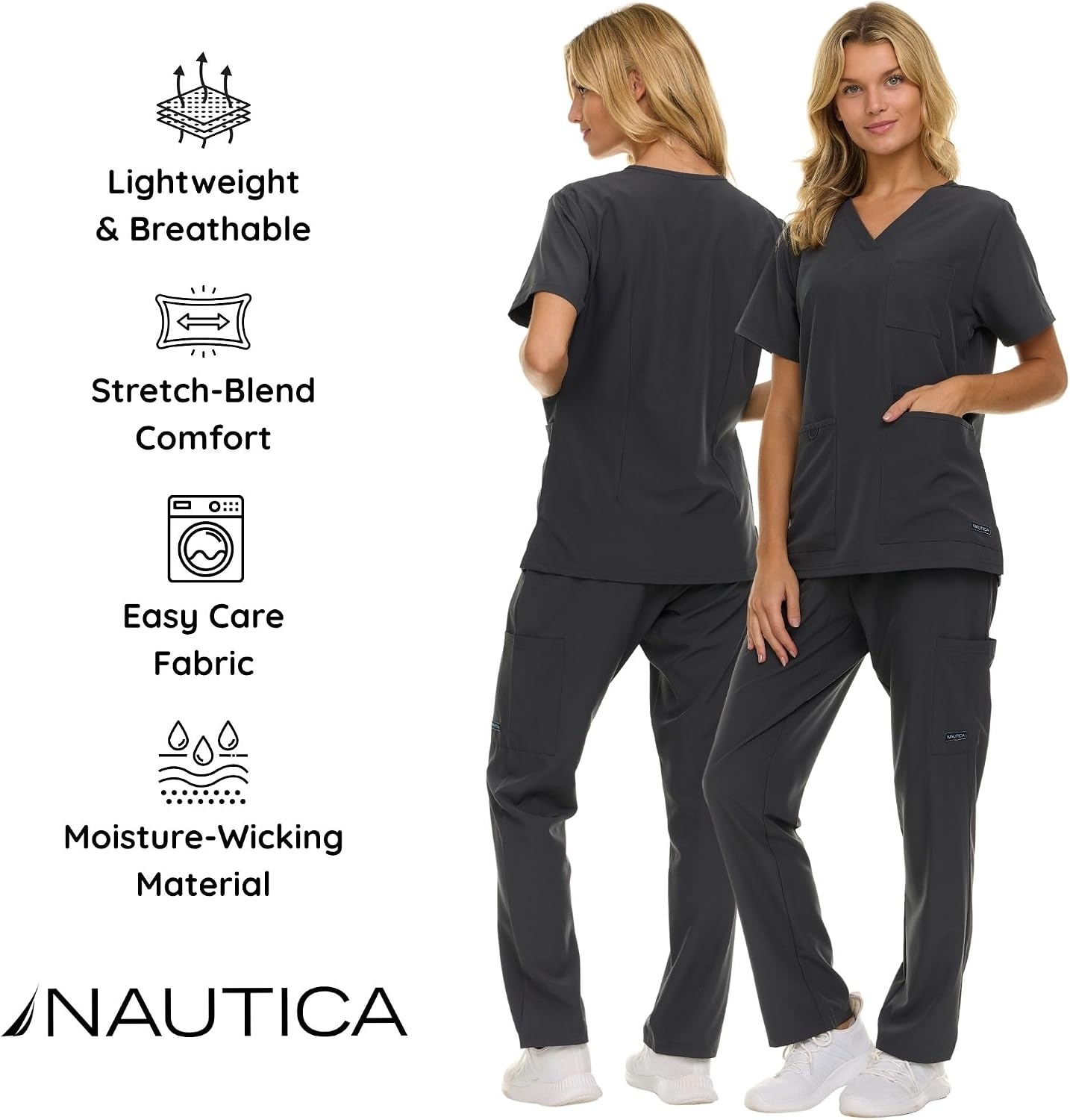 image:imageNautica Womens Scrub Set 9Pocket Breathable amp Stretchy Pants amp TopsCharcoal