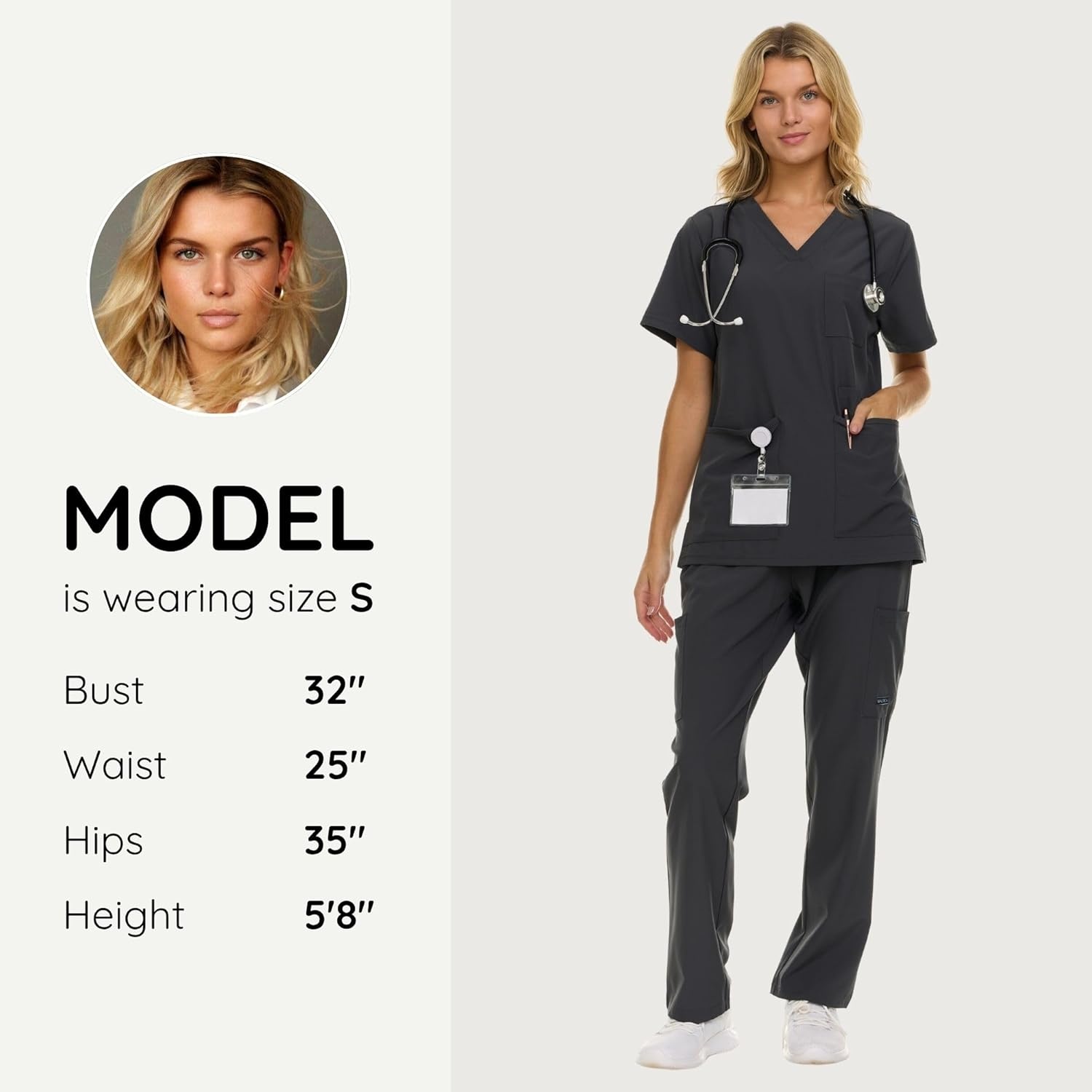 image:imageNautica Womens Scrub Set 9Pocket Breathable amp Stretchy Pants amp TopsCharcoal