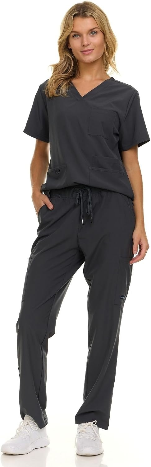 image:imageNautica Womens Scrub Set 9Pocket Breathable amp Stretchy Pants amp TopsCharcoal