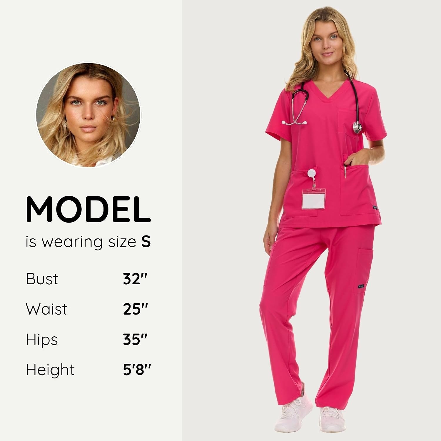 image:imageNautica Womens Scrub Set 9Pocket Breathable amp Stretchy Pants amp TopsFuschia