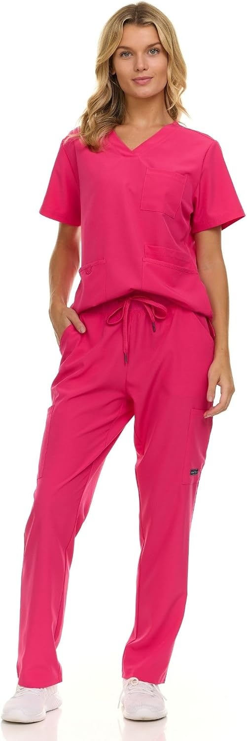 image:imageNautica Womens Scrub Set 9Pocket Breathable amp Stretchy Pants amp TopsFuschia