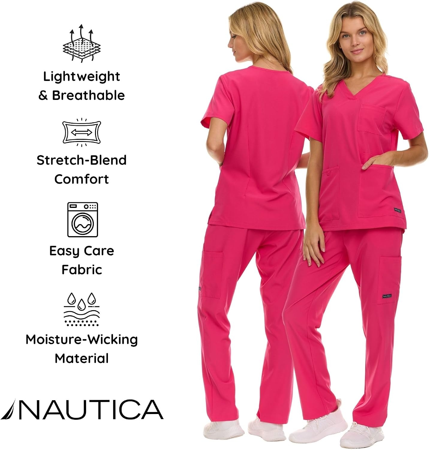 image:imageNautica Womens Scrub Set 9Pocket Breathable amp Stretchy Pants amp TopsFuschia