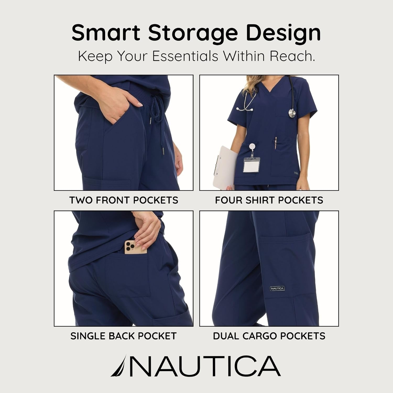 image:imageNautica Womens Scrub Set 9Pocket Breathable amp Stretchy Pants amp TopsNavy