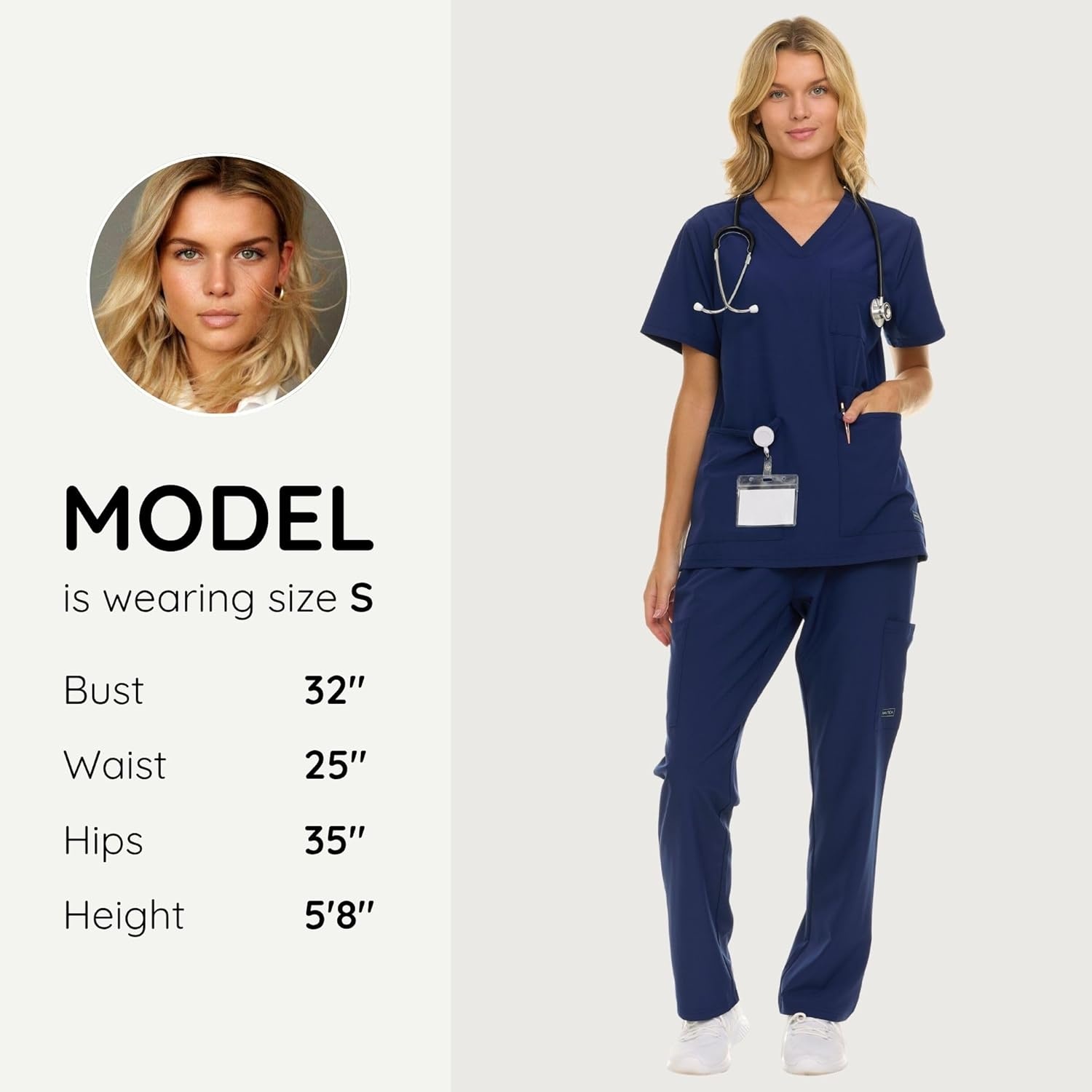 image:imageNautica Womens Scrub Set 9Pocket Breathable amp Stretchy Pants amp TopsNavy