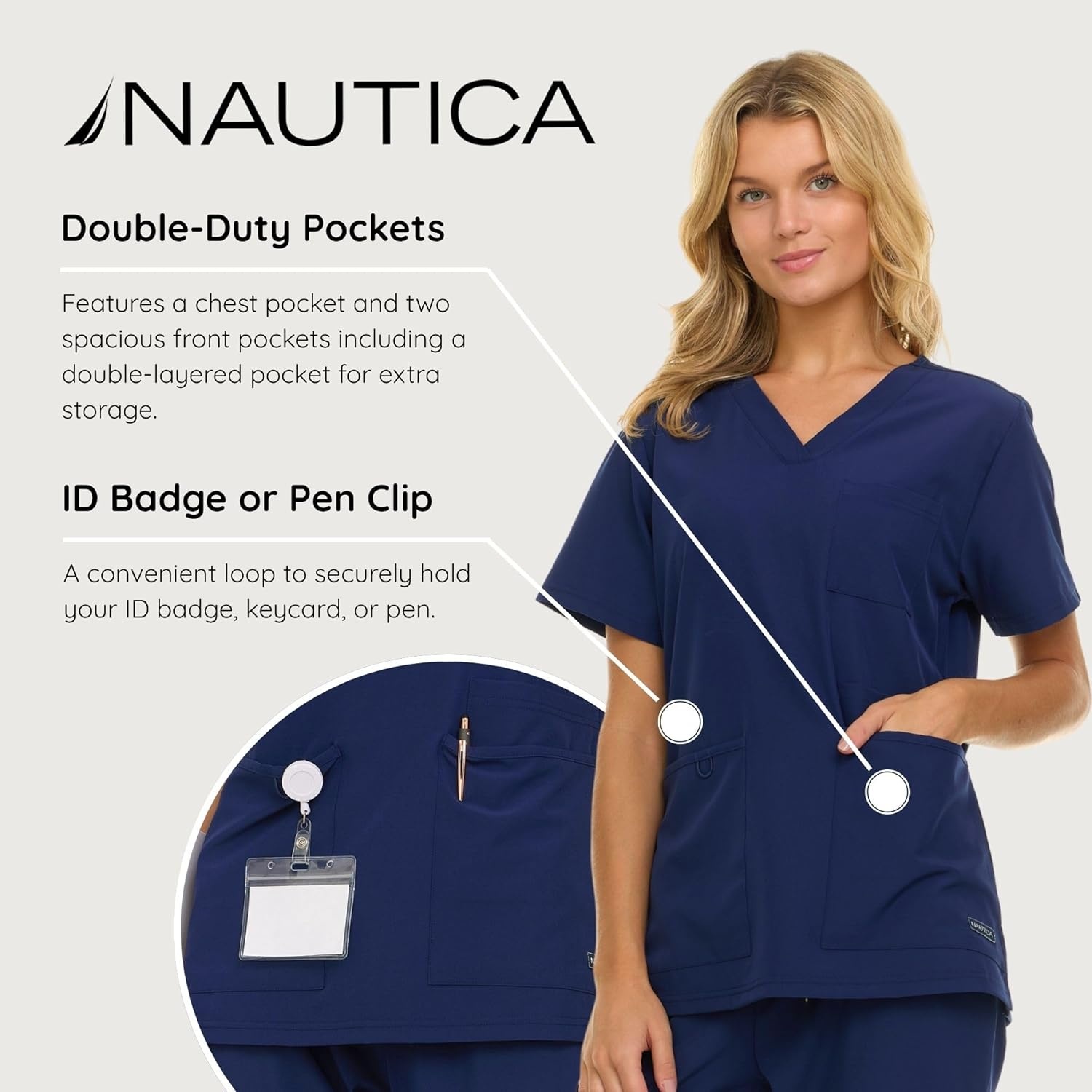 image:imageNautica Womens Scrub Set 9Pocket Breathable amp Stretchy Pants amp TopsNavy