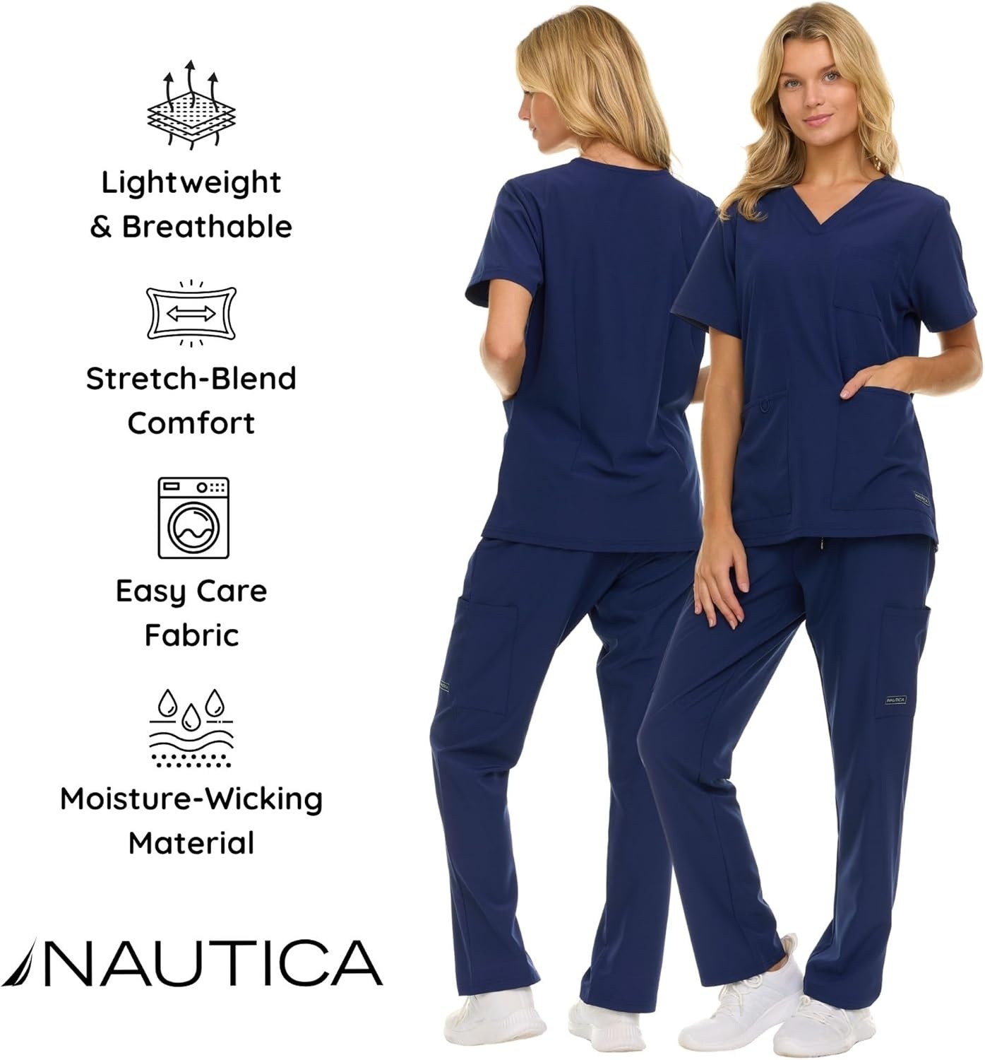 image:imageNautica Womens Scrub Set 9Pocket Breathable amp Stretchy Pants amp TopsNavy