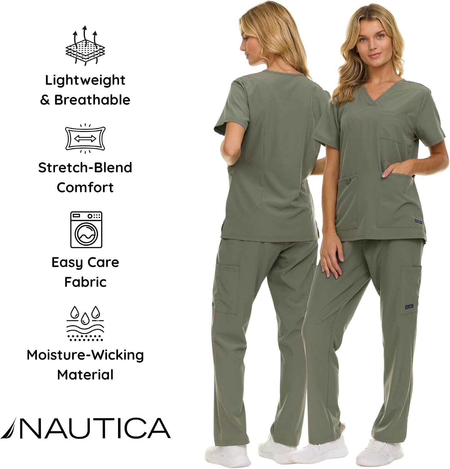 image:imageNautica Womens Scrub Set 9Pocket Breathable amp Stretchy Pants amp TopsOlive