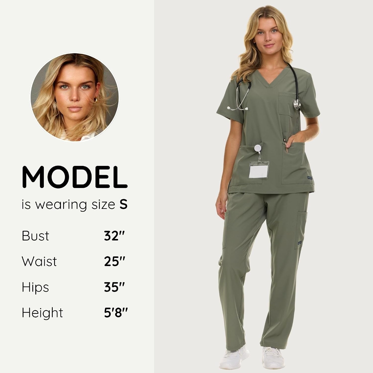 image:imageNautica Womens Scrub Set 9Pocket Breathable amp Stretchy Pants amp TopsOlive